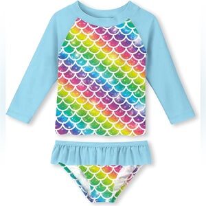Colorful Mermaid Scale Kids Rashguard Set